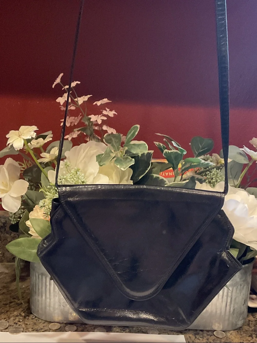 Classic Black Patent Leather Shoulder Cosmetic Bag